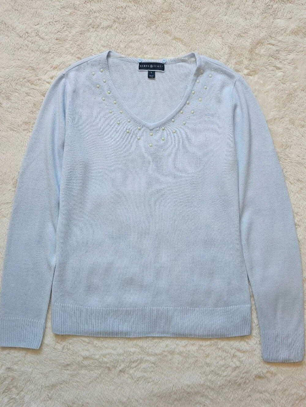 Karen Scott Women's Long-sleeve V-neck Pullover Sweater Blue Size L